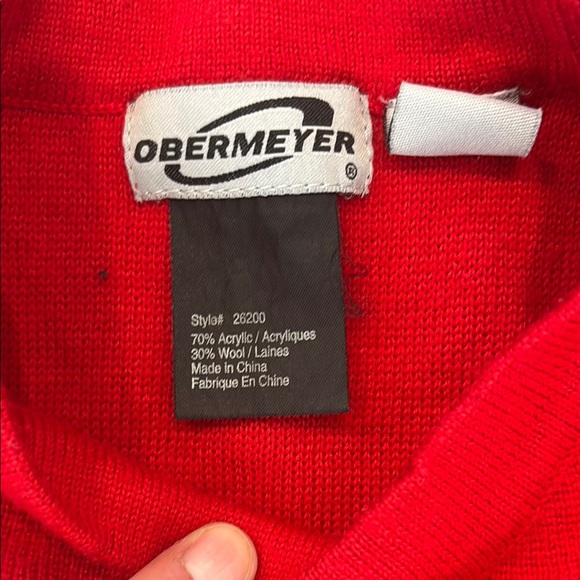 Obermeyer Men's Size Medium Red Black/Dark Navy and White Striped Sweater - Picture 14 of 14